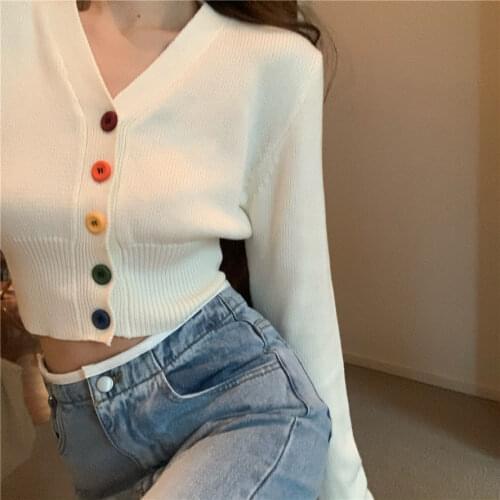 Woman Sweaters Cardigan Ice Silk Sweater Womens Spring Autumn Long-Sleeved Cardigan Rainbow Button Coat Sueters De Mujer
