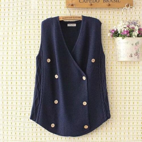 Plus size Sleeveless women Double Breasted Sweater Vests 2021 new winter casual ladies navy black khaki sweaters female tops