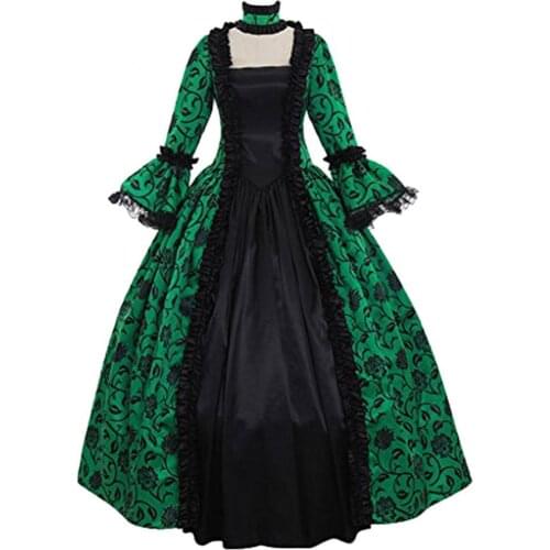 50%HOT Lady Retro Large Swing Tight Waist Medieval Maxi Dress Cosplay Halloween Costume