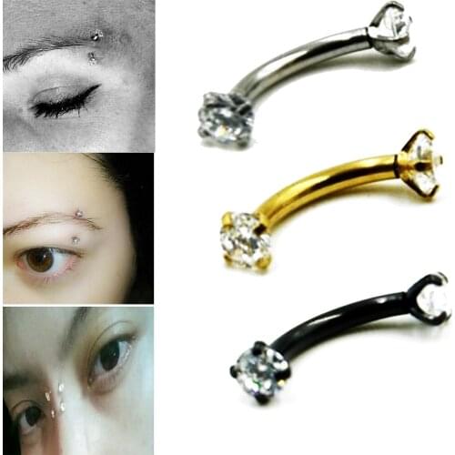 1Pcs 16G CZ Gem Eyebrow Ring With Round Clear Zircon CZ Gem Ear Ear Studs Cartilage Earrings Piercing Jewelry