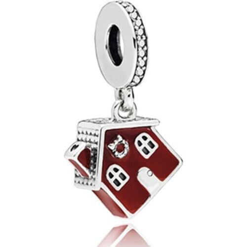 1Pcs New Cute Red House Pendant DIY Beads Suitable for Original Pandora Charm Bracelet Ladies Jewelry Making Gifts