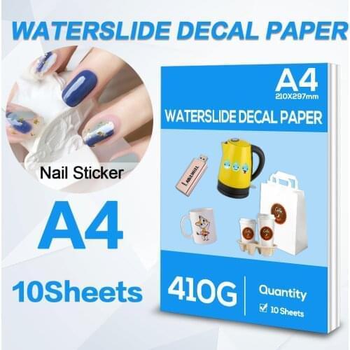 10Sheets Inkjet Water Slide Decal Transfer Paper A4 Waterslide Decal Paper for Inkjet Printer Transparent Printing Paper DIY Cup
