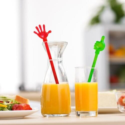 18cm 20pcs Colorful Palm-shaped Plastic Cocktail Swizzle Sticks Drink Wine Stirrer Coffee Muddler Puddler DIY Supplies Eco