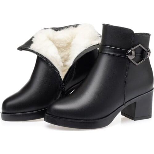 New Fashion Autumn Boots High Heel Shoes Woman Martin Boots Winter Genuine Leather Boots Inside Plush and Wool Warm Snow Boots