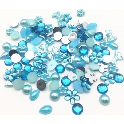 50g 7 Colors Mixed Resin Round Heart Bow Flower Pearls Gems Flatbacks Embellishments DIY Christmas Crafts 6-15mm