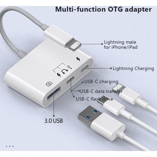OTG USB Adapter for Lightning to type c U disk charger camera headphone mouse data transfer for iPhone 7 8 11 12 X XS pro ios 14