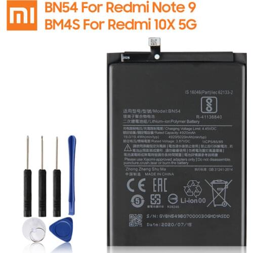 100% Original Phone Battery BM4S For Redmi 10X 5G 10X Pro 5G Version 4520mAh BN54 For Redmi Note 9 Note9 10X 4G Version 5020mAh