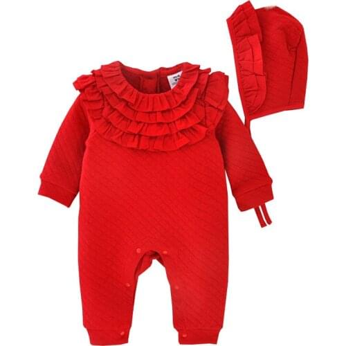 Brand Newborn Baby Clothes Formal Baby Girl Floral Romper With Hat Spring Autumn Jumpsuits Princess Infant Birthday Outfit Gifts