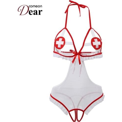 Comeondear M 5XL Porno Lingerie Bodysuit Sexy Costumes Nurse Cosplay Plus Size Women Erotic Teddies For Sex Role Play RB80674