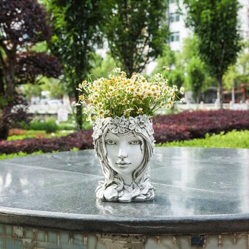 Resin Flowerpot, Goddess with Drainage Hole Female Head Statue Figurine Decoration