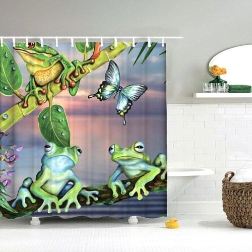 Dafield Custom Cartoon Butterfly Frog Green Leaves Fabric Bathroom Shower Curtain with Hooks 72 x 72 Inches