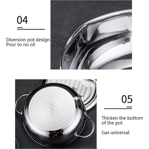 Deep Frying Pot Tempura Fryer Pan with Thermometer Lid Stainless Steel Oil Drainer Wire Rack Kitchen Fried Cooking Tool