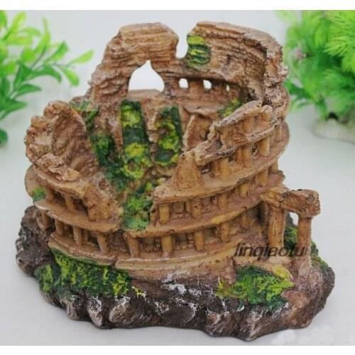 Artificial resin landscaping aquarium decoration, large wreckage ancient high-rise fake stone mountain Roman style