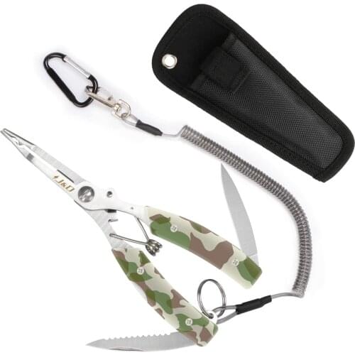 Camouflage Pattern Multi-Functional Lightweight Stainless Steel Fishing Plier Hook Remover Tool with With knife and saw