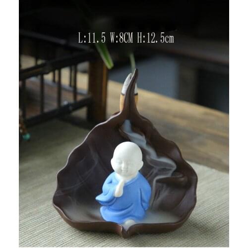 Ceramic purple clay monk handmade white lotus back flow incense burner home deco