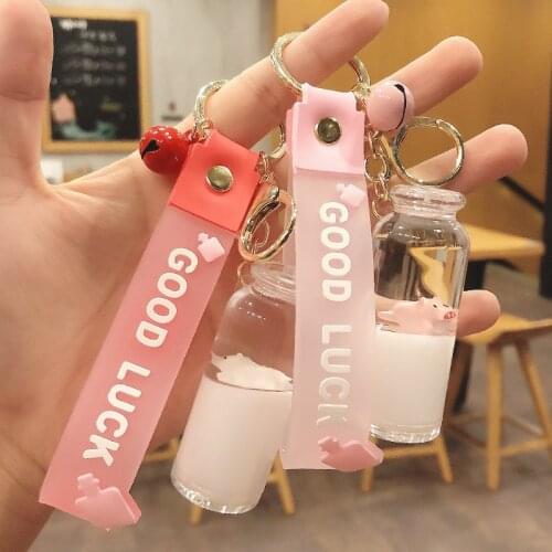 Creative Milk Pig Acrylic Keychain Korean Jelly Rope Liquid Floating Keyring Backpack Car Pendant Key Holder Gift