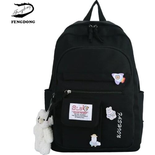 Kawaii Womens backpack cute school bags for teenage girl black mochila 2021