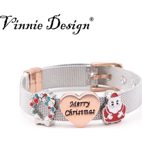 Vinnie Design Jewelry Stainless Steel Mesh Christmas Charms Wrap Bracelet Set Dropshipping