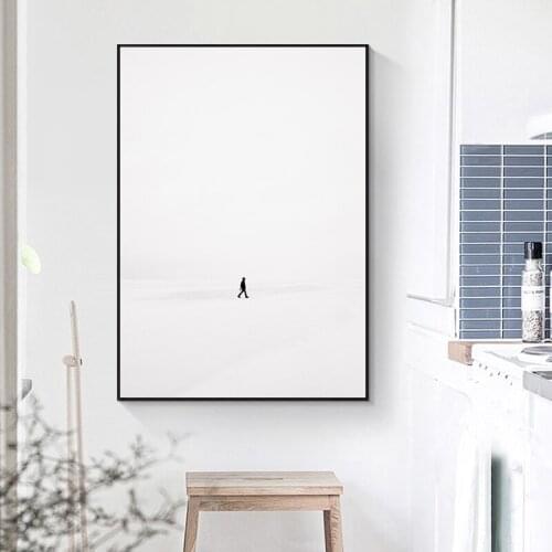 Wall Art People Walking in The Snow Simple Black White Fashion Decorative Canvas Printing Painting Nordic Minimalist Home Decor