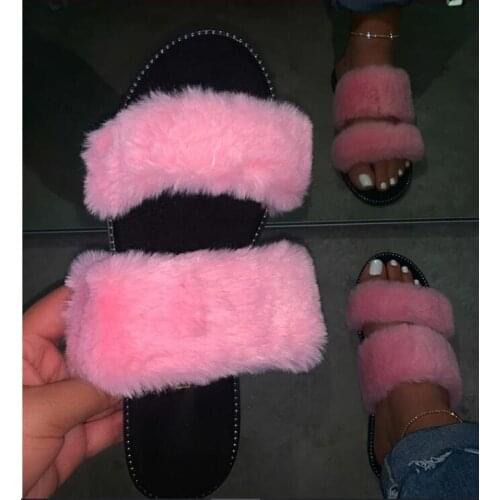 Non-slip durable sandals outdoor wild fashion beach flat flip flop Fox fur ms Spring /summer new 2020 women home furry slippers