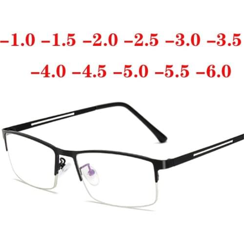 -1.0 -1.5 -2.0 -2.5 To -6.0 Half Frame Ultra light metal Finished Myopia Glasses Square Anti-blue Light Short-sighted Eyewear