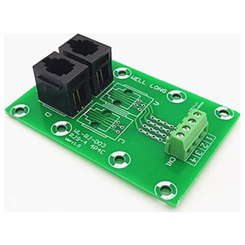 RJ9 4P4C Right Angle Jack 2-Way Buss Breakout Board, Terminal Block, Connector