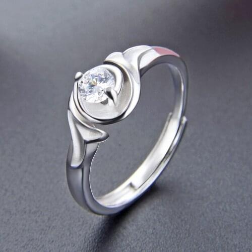 S925 Silver color Ring Zircon Opening Ring Ladies Fashion Personality Jewelry Adjustable Silver color Anniversary Beautiful Gift