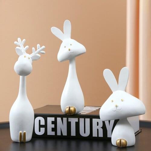 Trojan Horse Little Bird Mushroom Rabbit Elk Resin Statue Kawaii Animal Sculpture Modern Minimalist Home Decoration Accessories