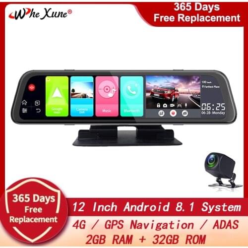 WHEXUNE 12" 4G Android 8.1 Car DVRs Camera GPS Navigation FHD Mirror Recorder Compatible with more Apps 4G Wifi ADAS Dash cam