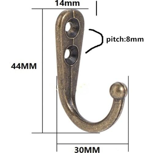 Vintage Bronze Alloy Wall Hooks,Clothes Hat Bathroom Apartments Hook With 2 Holes,Furniture Hardware,44*30mm,20Pcs