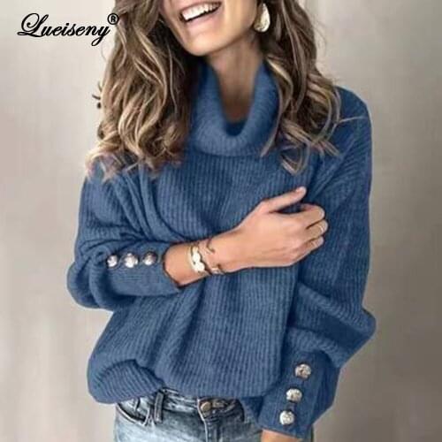 LUEISENY Knitted Turtleneck Sweater Women Autumn Winter Warm Pullovers Solid Jumper Plus Size Long Sleeve Casual Turtleneck