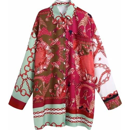 2021 Summer Women Woven Single Breasted Print Oversize Shirt Female Turn-down Collar Streetwear Shirts Ladies Casual Shirt