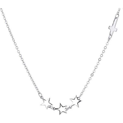 Elegant Silver Color X Cross Pentagram Star Heart Pendant Necklace for Women Wedding Jewlery Collares Bijoux Femme