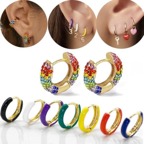 1Pair Copper Oil Drop Zircon Round Ring Cz Tragus Cartilage Rook Helix Snug Conch Earring 16G Stainless Steel Ear Piercing