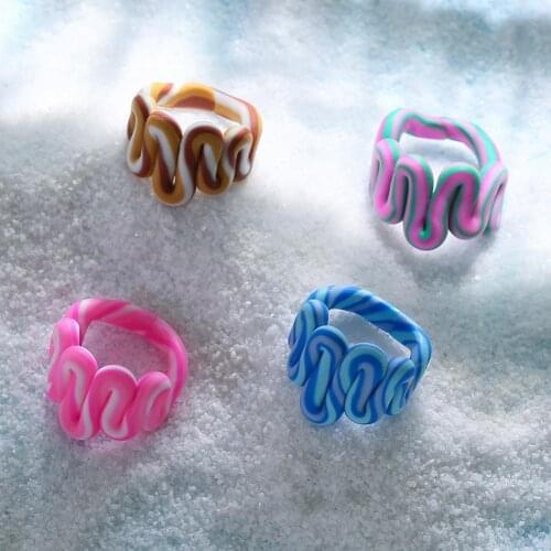 1PC Colorful Handmade Clay Rings Geometric Irregular Hit Color Twist Ring for Women Fashion Trip Jewlery Gifts Bohemia 2021