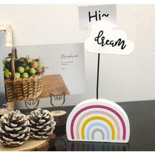 2 Pcs Rainbow Cute Message Folders Card Holder Photo Clip Woody Notes Folder Wedding Students Home Decoration