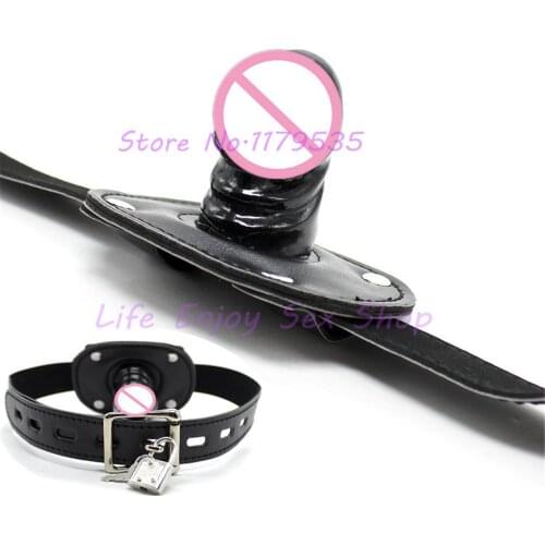 3*5CM Slave Dildo Gag Leather Locking Silicone Penis Panel Gag Fetish Restraint Gimp Sex Toys For Couple
