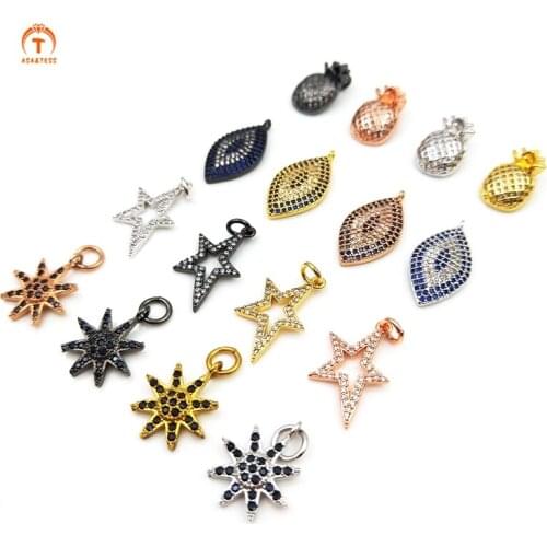 5pcs Pineapple Polaris Star Pendant Silver Rose Gold Coppery Brass Metal Pendants for Women Necklace Bracelet Jewelry Making