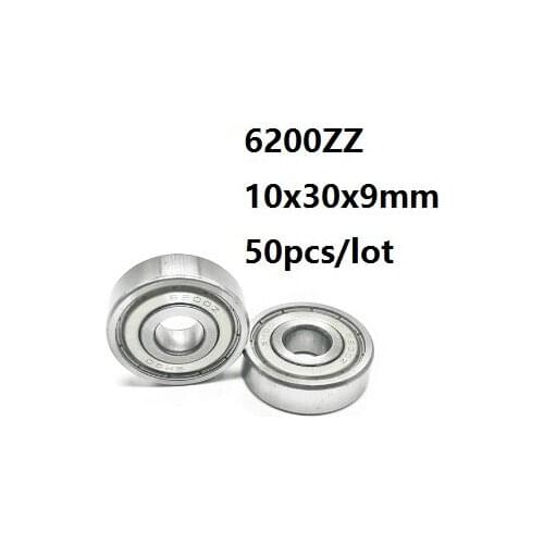 50pcs/lot 6200ZZ 6200Z 6200 Z ZZ 10*30*9mm Double cover Deep Groove Ball bearing shaft 10x30x9mm Ball bearings