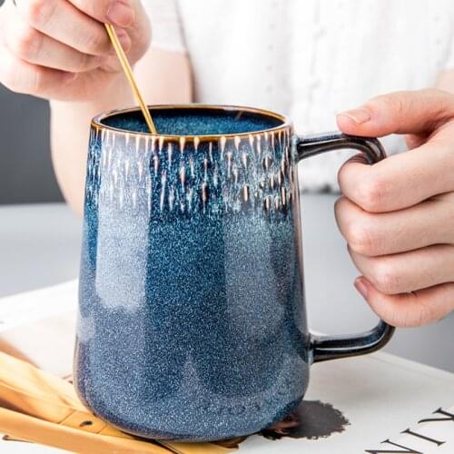 550 ML European-Style Large-Capacity Ceramic Cup Simple Couple Mug Large Nordic Retro Coffee Cup Big Belly Cup Tumbler Cup