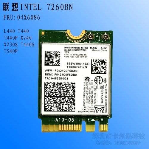 7260BN for Levovo T440 L540 X240 W540 X230S Intel 7260 BN FRU 04X6086 HMW 2.4G 300M wwan card +4.0 buletooth M.2 interface