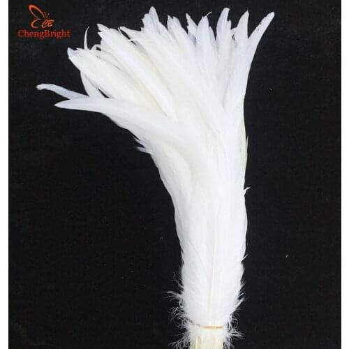 ChengBright Wholesale 50PCS Pure White Real Rooster tail Feathers For Decoration Craft Feather Christma Diy Pheasant Feather