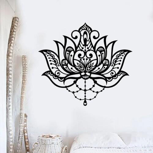 Flower Ornament Wall Decal Lotus Meditation Room Yoga Studio Interior Decor Door Window Vinyl Stickers Beautiful Wallpaper E500