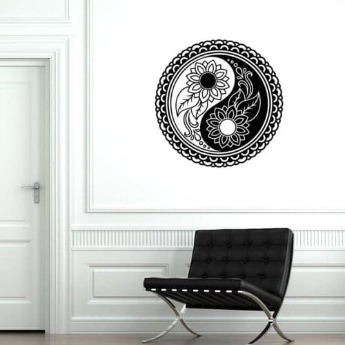Yin Yang Flower Vinyl Wall Decal Bedroom Zen Meditation Yoga Studio Stickers Home Decoration Living Room Mural Art Decals D980