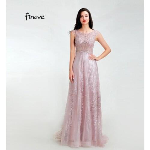 Finove 2020 New Arrivals Evening Dresses Long O Neck A Line Illusion Beading With Crystals Woman Dress Plus Size