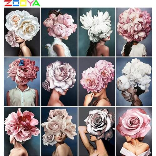 ZOOYA Diamond Embroidery Girl 5D Diamond Painting Flower Cross Stitch Portrait Rhinestone Mosaic Picture Full Layout Home Decor