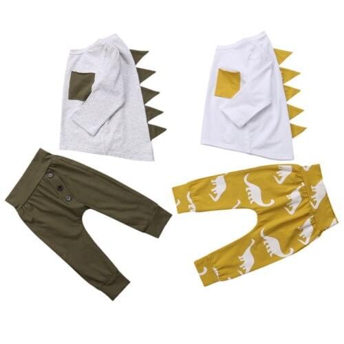 2PCS Toddler Kids Baby Boy Dinosaur Clothes 3D Long Sleeve Cotton T-shirt Tops+Long Pant Trouser Outfits Children Clothing Set