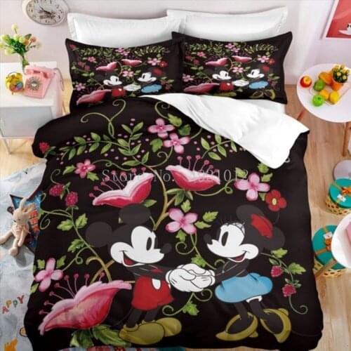 Disney Cartoon 3D Print Minnie Mickey Mouse Bedding Set Twin Single Queen King Size Duvet Cover Set Pillowcase Bedding Set