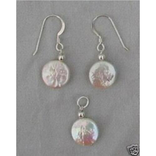 Beautiful white coin pearl pendant necklace earring set