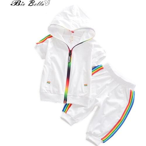 Summer Kids Baby Clothes Tracksuit Suit Fashion Rainbow Short Sleeve Boys and Girls Tracksuit Hoodie Sweatshirt Sportswear